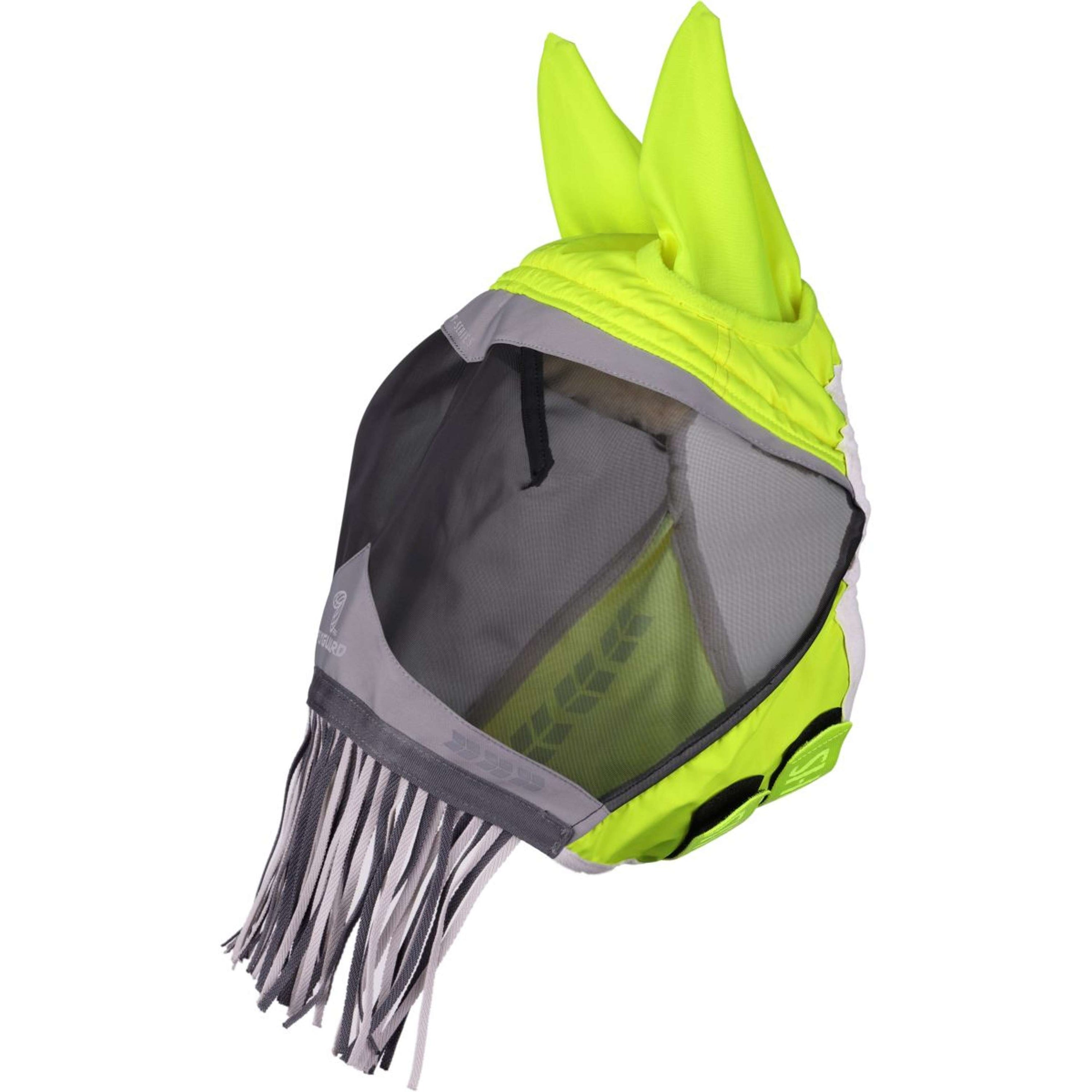 FlyGuard by Shires Máscara para Moscas Pro Hi-Viz Fine Mesh con Orejas y Flecos Amarillo fluorescente