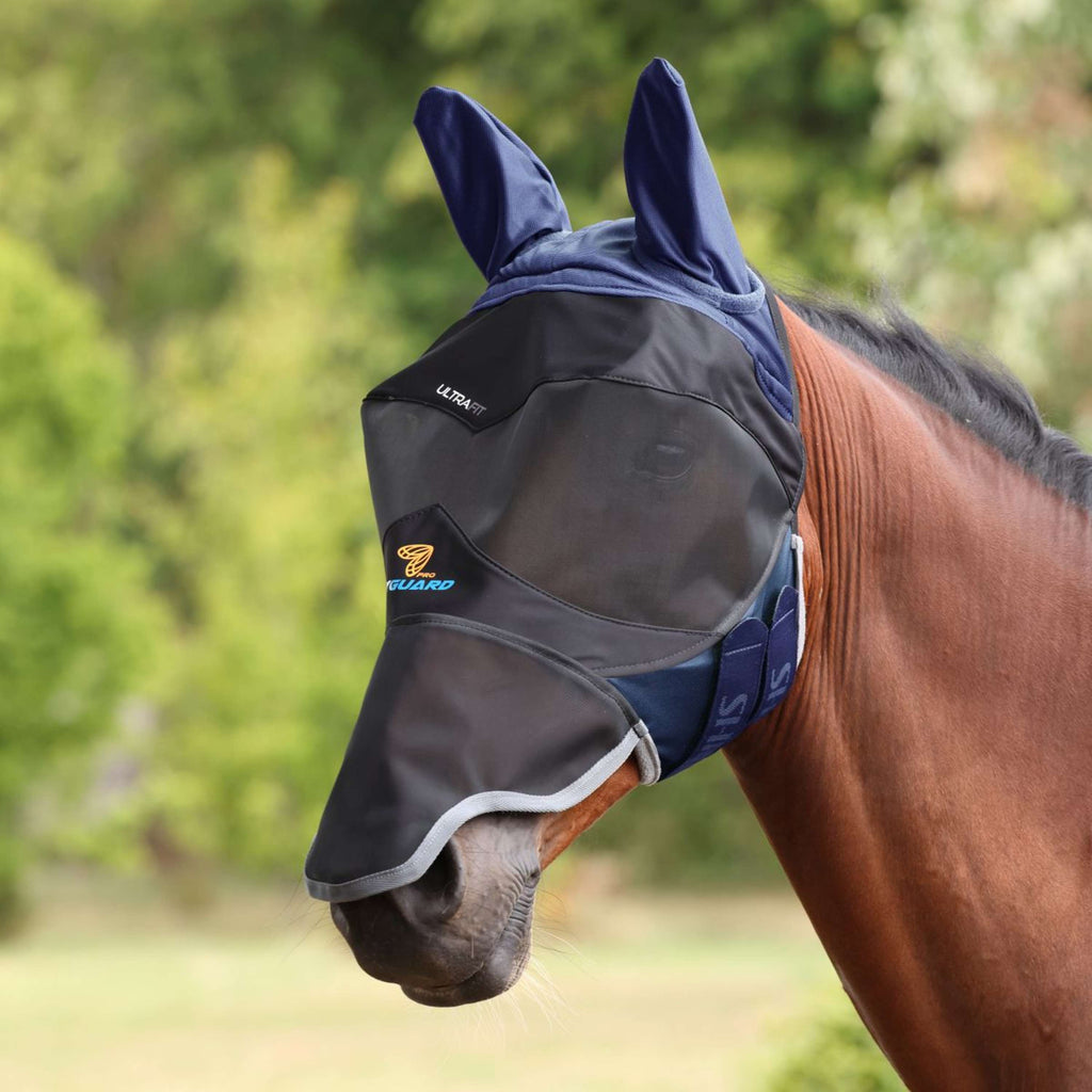 FlyGuard by Shires Máscara para Moscas Pro Deluxe con Orejas y Nariz Navy