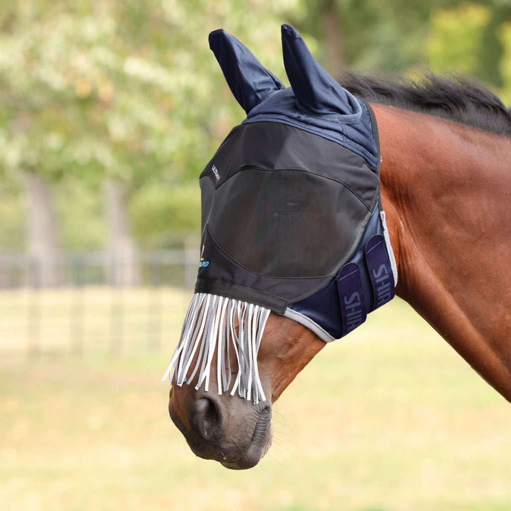 FlyGuard by Shires Máscara para Moscas Pro Deluxe con Orejas y Flecos Navy