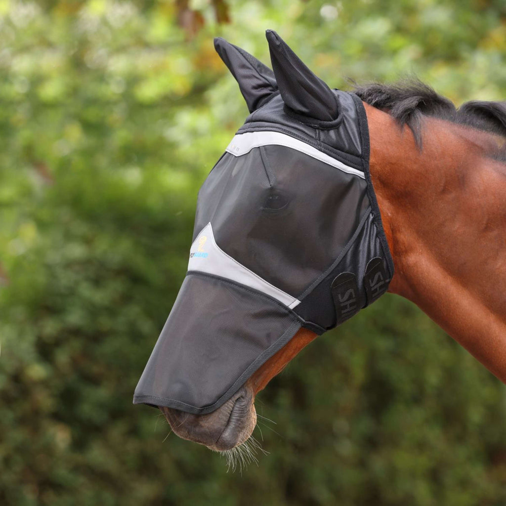 FlyGuard by Shires Máscara para Moscas Pro Fine Mesh con Orejas y Protector de Nariz Jet