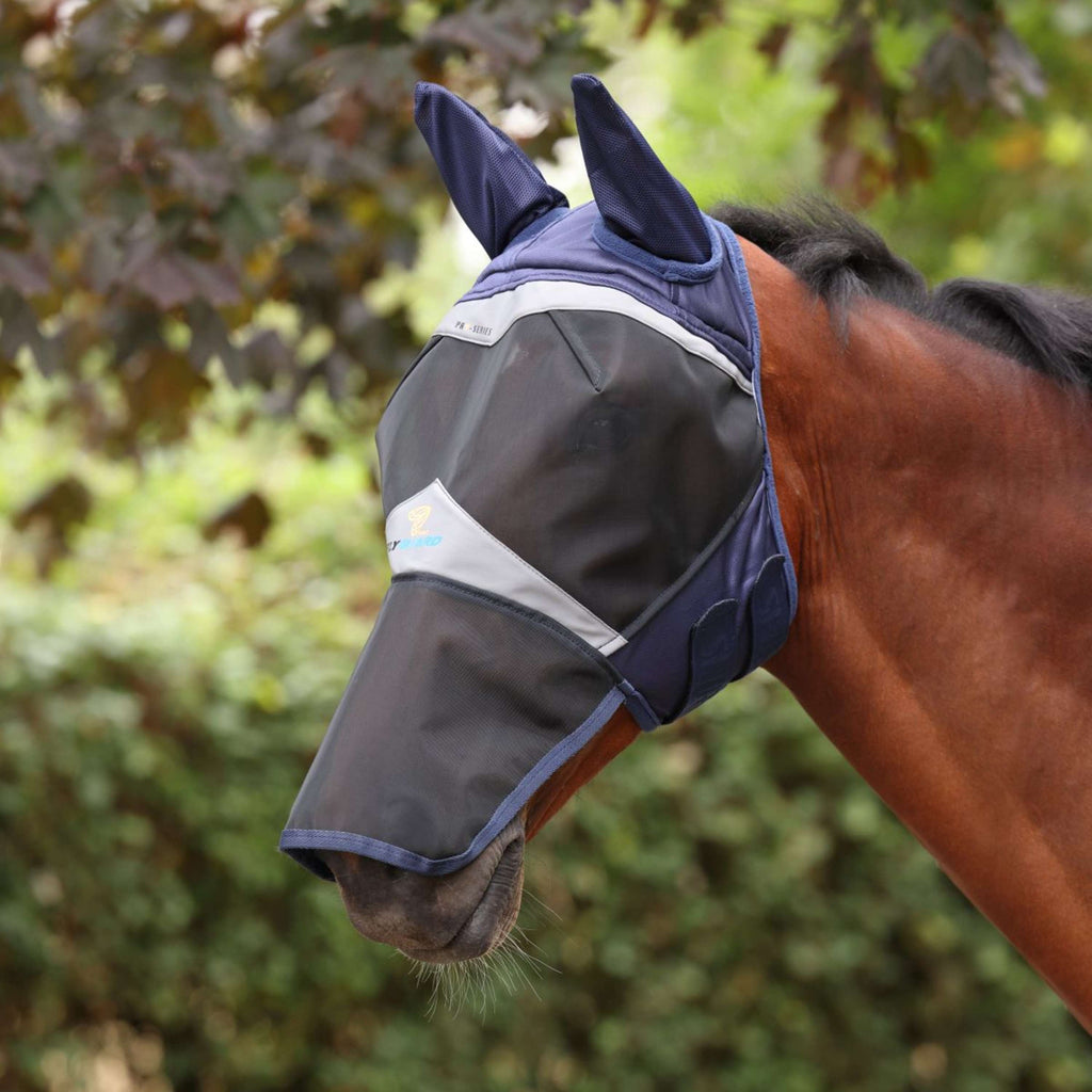 FlyGuard by Shires Máscara para Moscas Pro Fine Mesh con Orejas y Protector de Nariz Navy