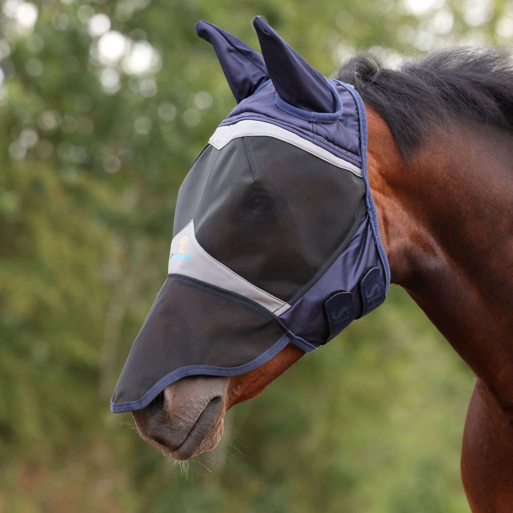 FlyGuard by Shires Máscara para Moscas Pro Fine Mesh con Orejas y Nariz Navy