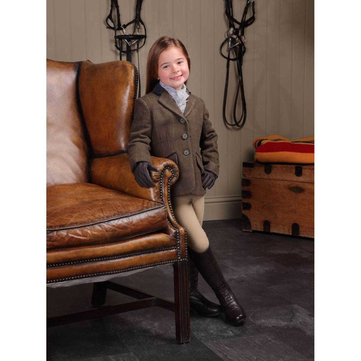 Aubrion by Shires Chaqueta de Competición Saratoga Niños Verde Check