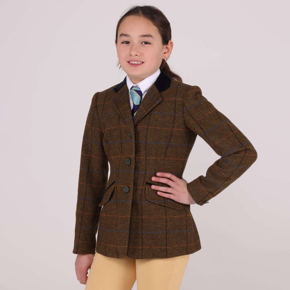 Aubrion by Shires Chaqueta de Competición Saratoga Niños Marron Roble Check