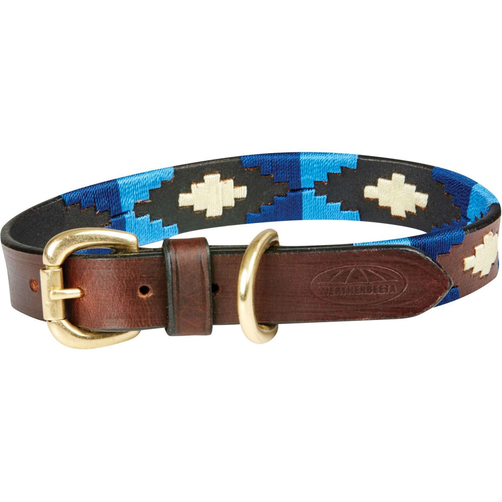 WeatherBeeta Dog Collar Polo Leather Cowdray Marron/Azul/Azul