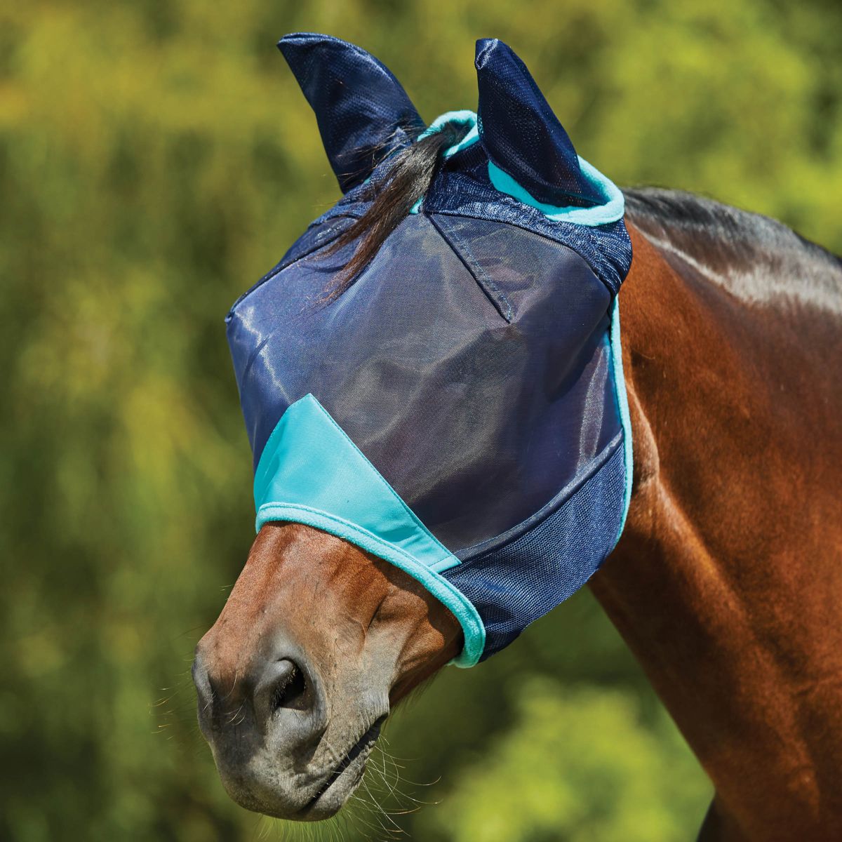 Weatherbeeta Máscara para Moscas Comfitec Deluxe Fine Mesh con Orejas Navy/Turquesa