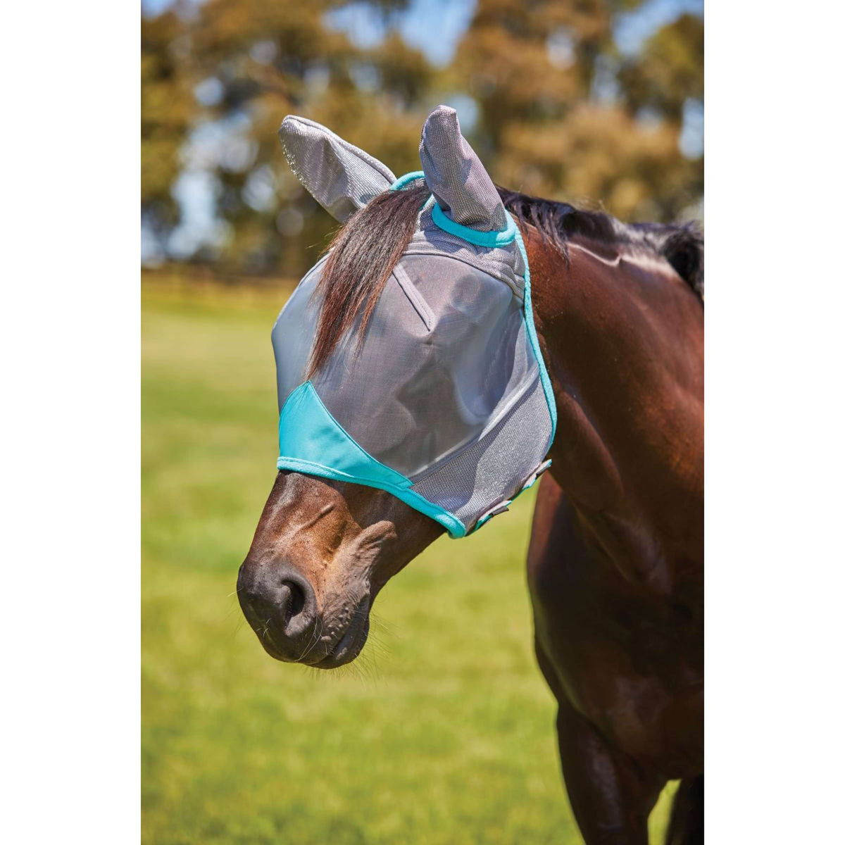 Weatherbeeta Máscara para Moscas Comfitec Deluxe Fine Mesh con Orejas Gris/Turquesa