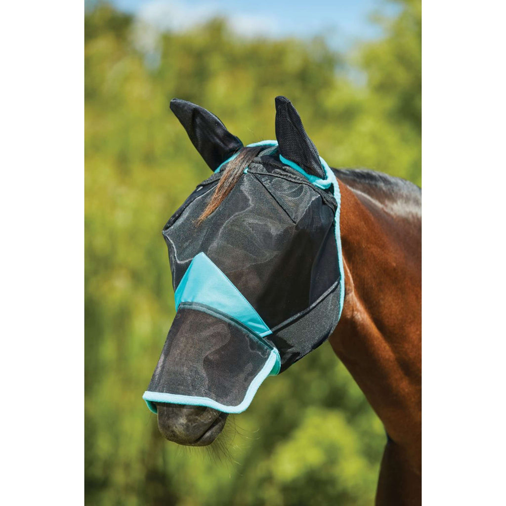 WeatherBeeta Máscara para Moscas ComFiTec Deluxe Fine Mesh con Orejas y Nariz Negro/Turquesa