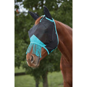 Weatherbeeta Máscara para Moscas Comfitec Deluxe Fine Mesh con Orejas y Flecos Negro/Turquesa