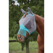 Weatherbeeta Máscara para Moscas Comfitec Deluxe Fine Mesh con Orejas y Flecos Gris/Turquesa