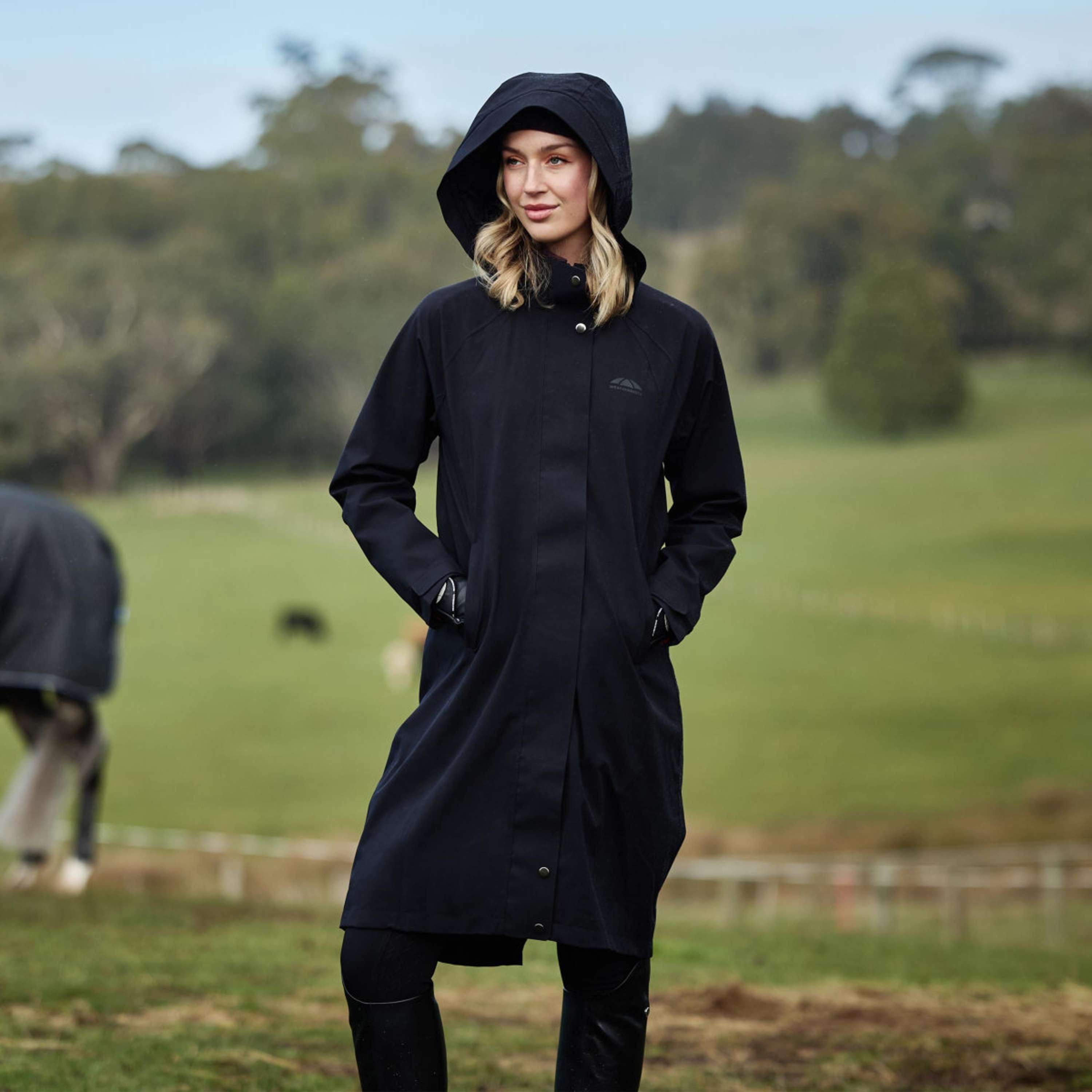 WeatherBeeta Abrigo Largo Windbreaker Reflective Longline Negro