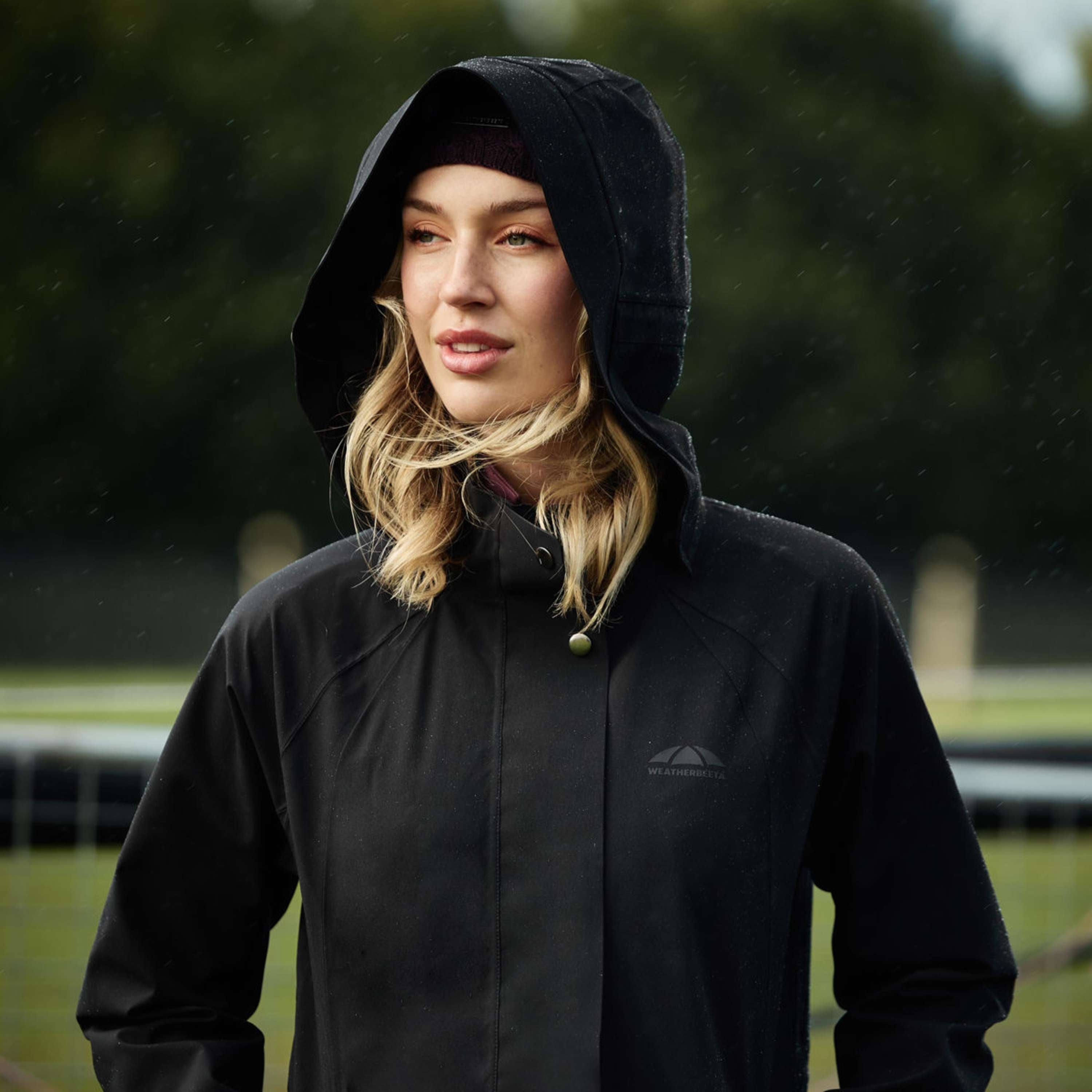WeatherBeeta Abrigo Largo Windbreaker Reflective Longline Negro