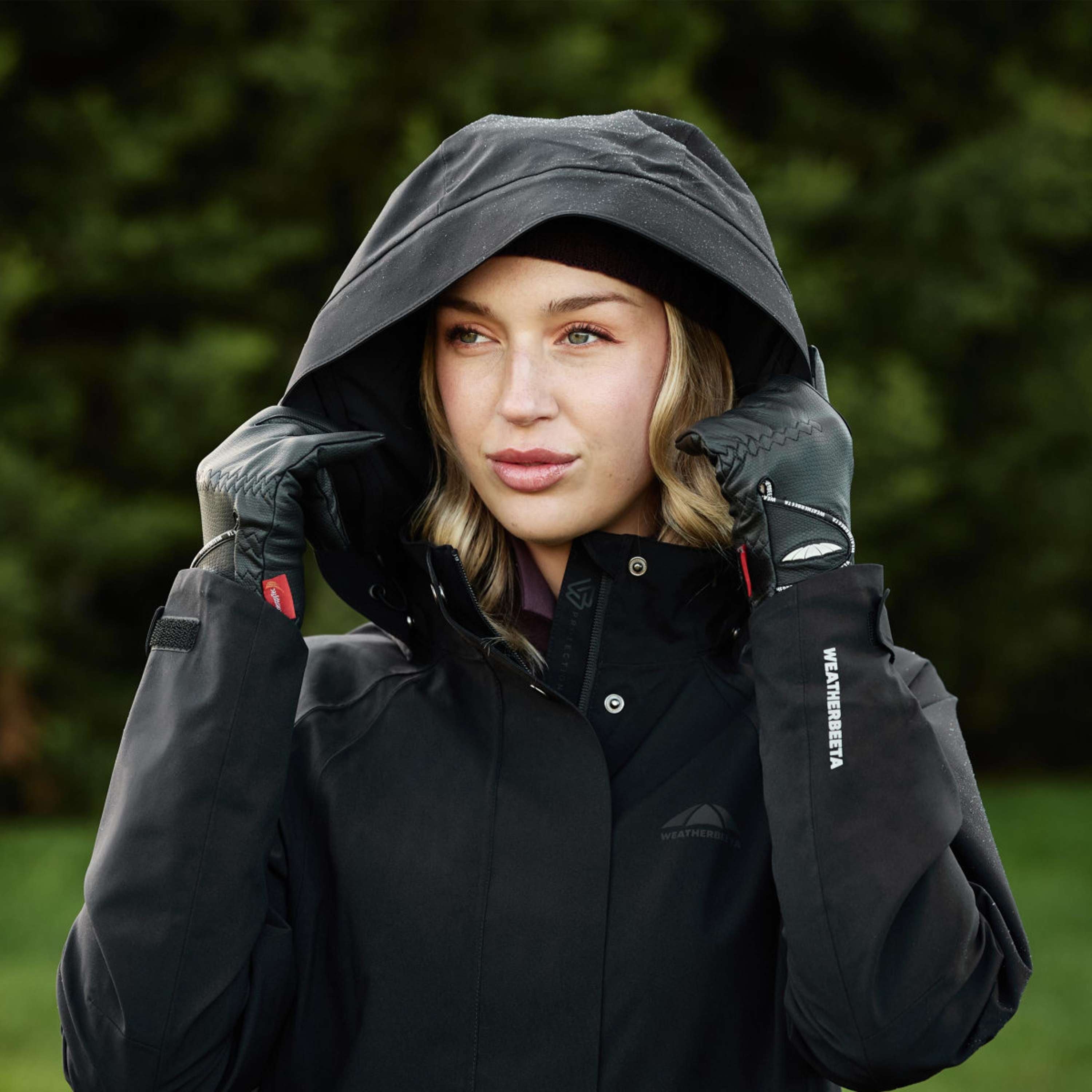 WeatherBeeta Abrigo Largo Windbreaker Reflective Longline Negro
